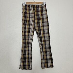 Free People Pants Sz 2 Plaid Checkered Kick Flare Cropped Knit 70s Hippie Retro